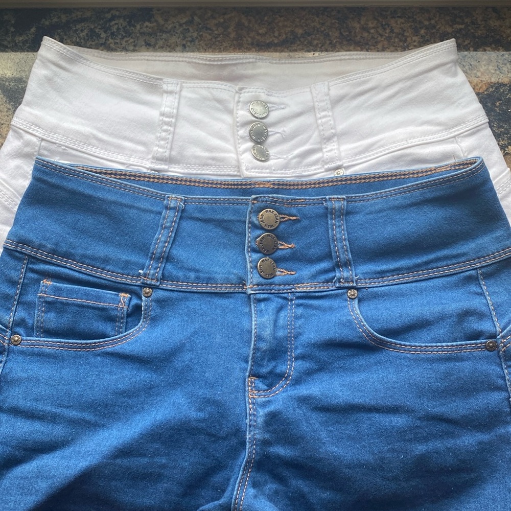 Set of 2 Wax Jean Butt, I Love You! Shorts, Blue and White, Size S